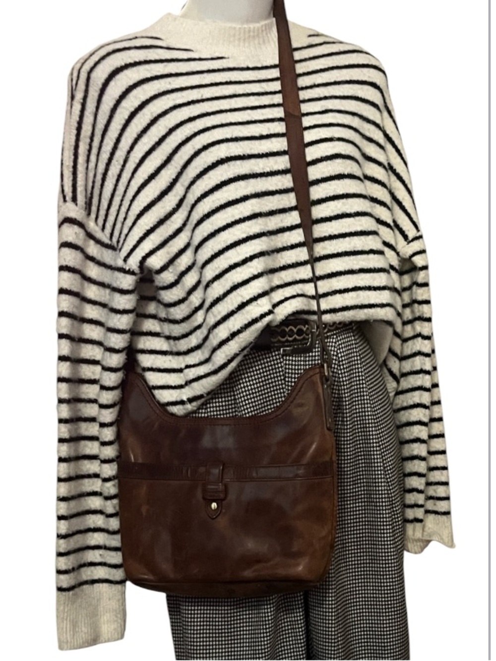 Born Distressed Brown Leather Crossbody Casual Festival Bag Purse